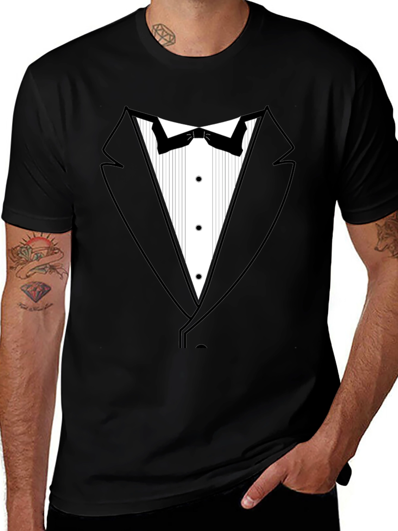 Tuxedo Print Black T-Shirt: Formal Fun!