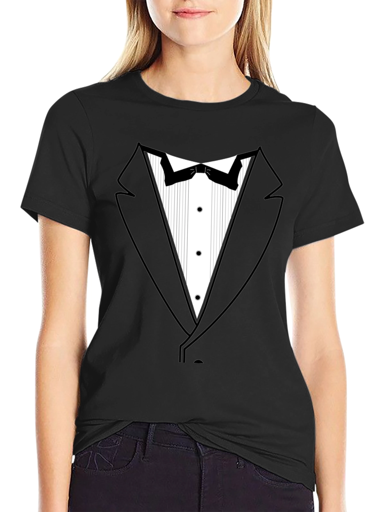 Tuxedo Print Black T-Shirt: Formal Fun!