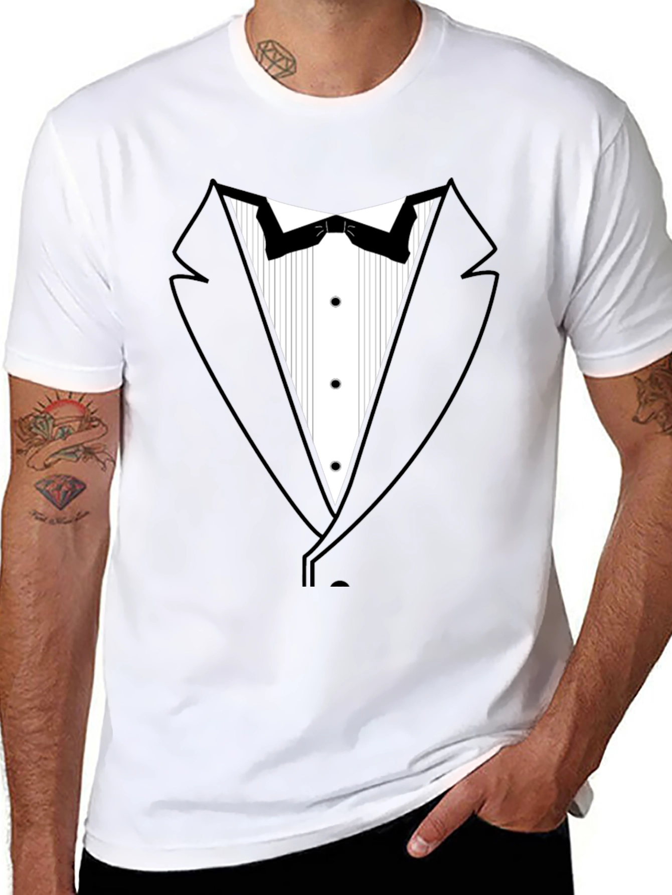 Tuxedo Print Black T-Shirt: Formal Fun!