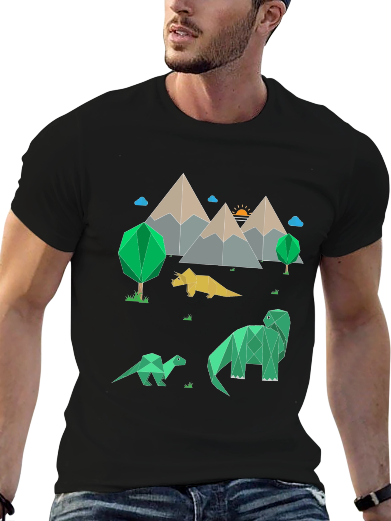 Geometric Dinosaur Landscape Graphic Tee