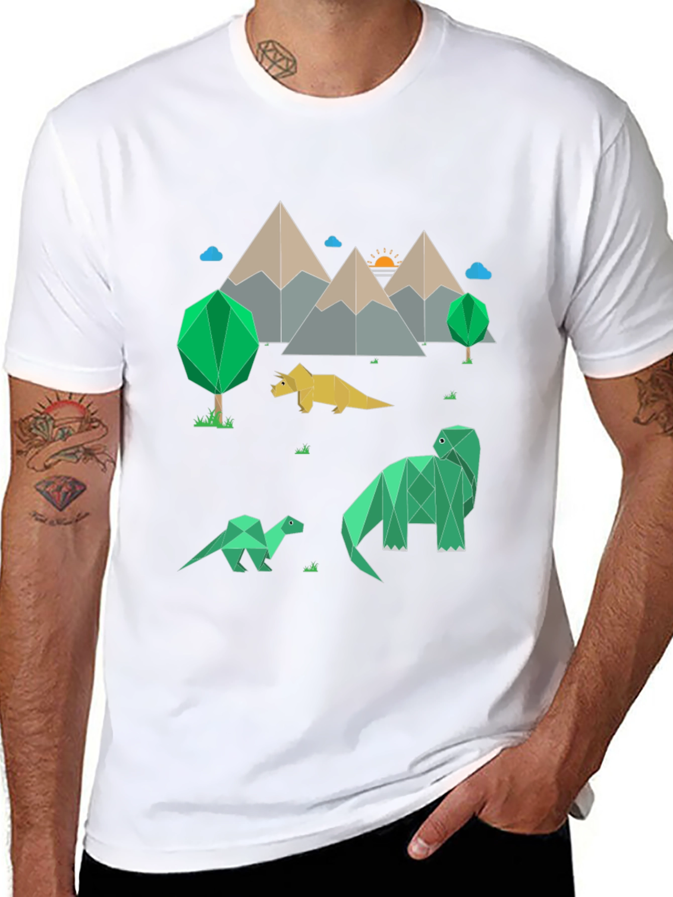 Geometric Dinosaur Landscape Graphic Tee
