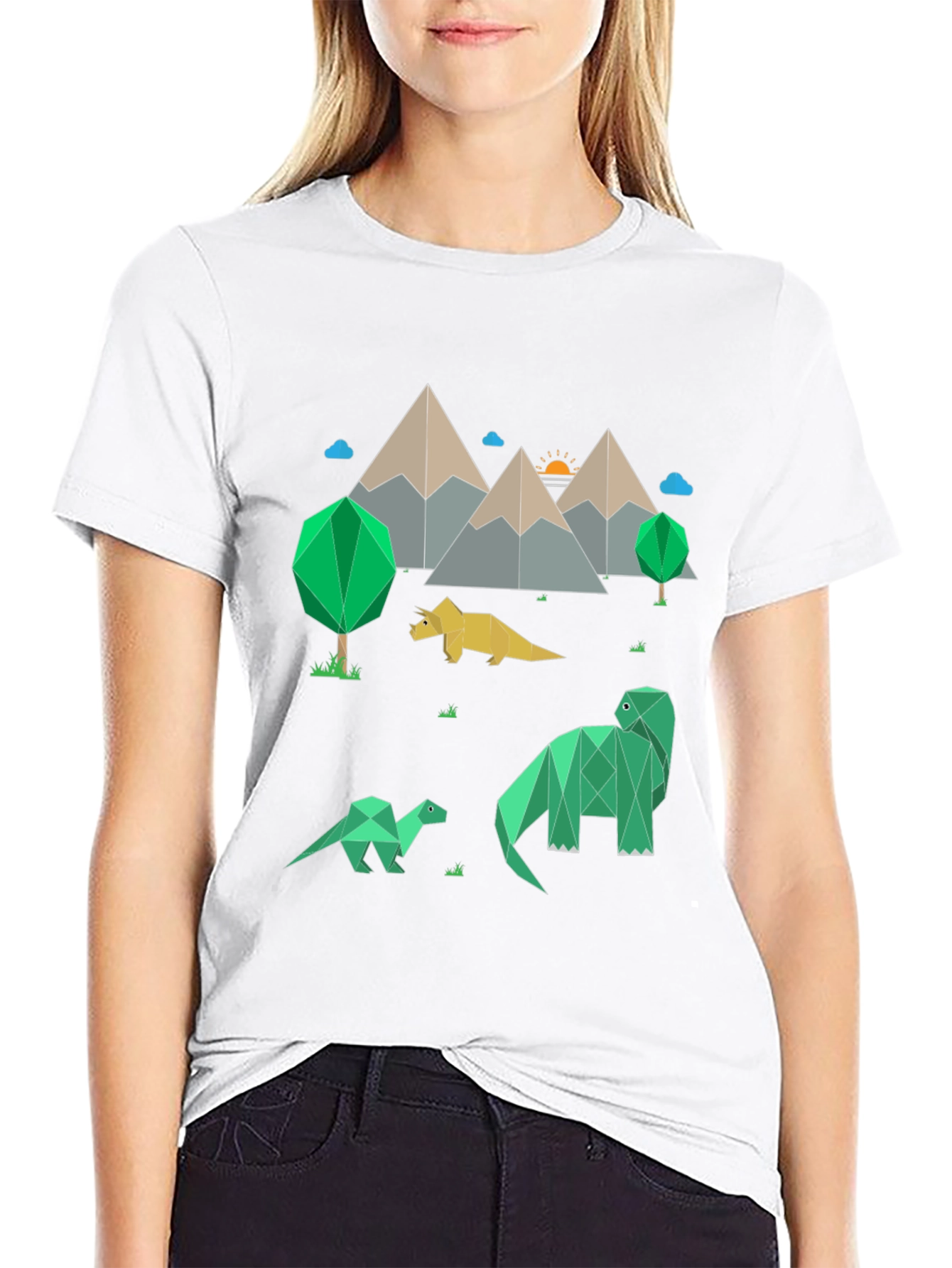 Geometric Dinosaur Landscape Graphic Tee