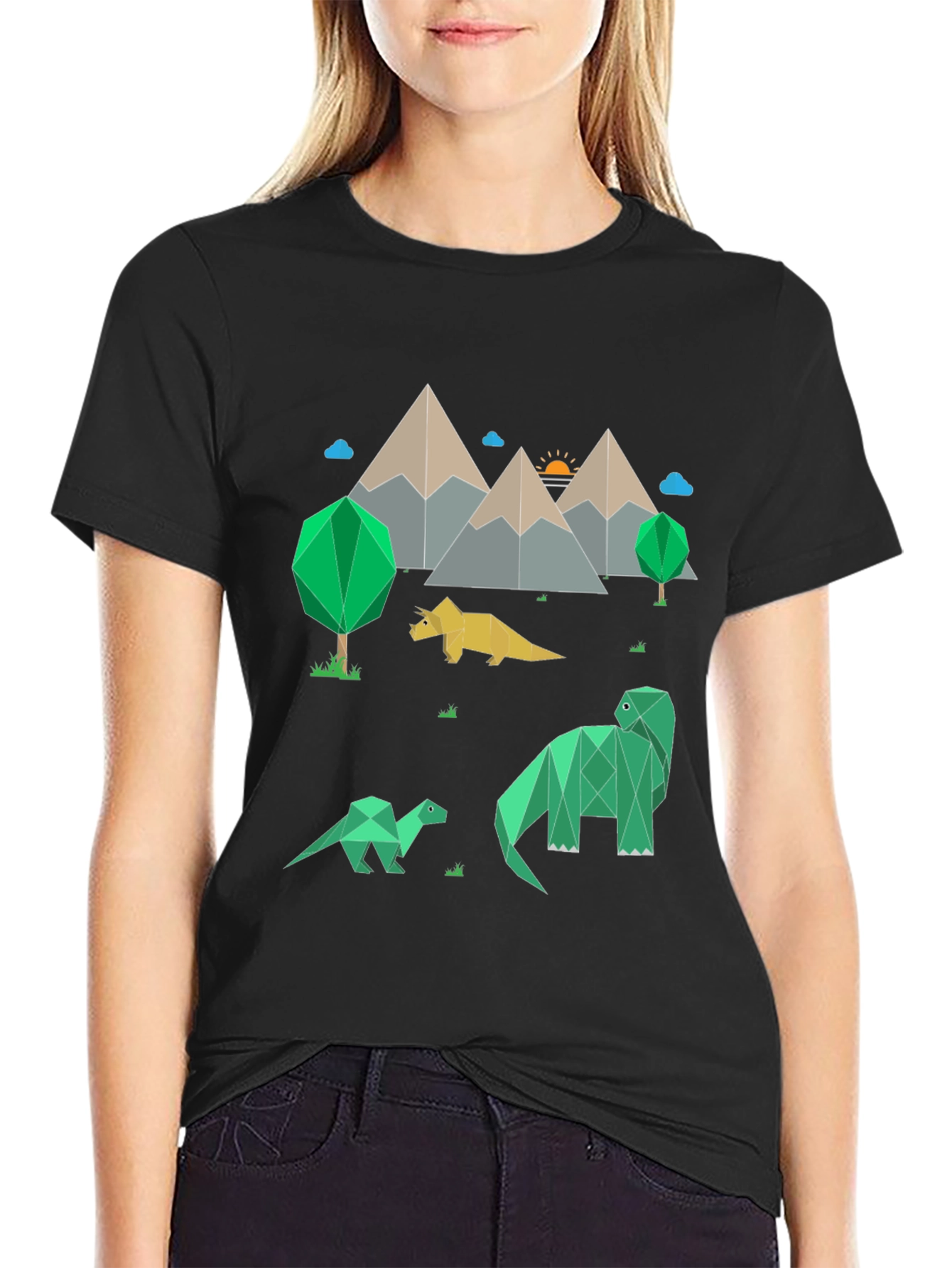 Geometric Dinosaur Landscape Graphic Tee