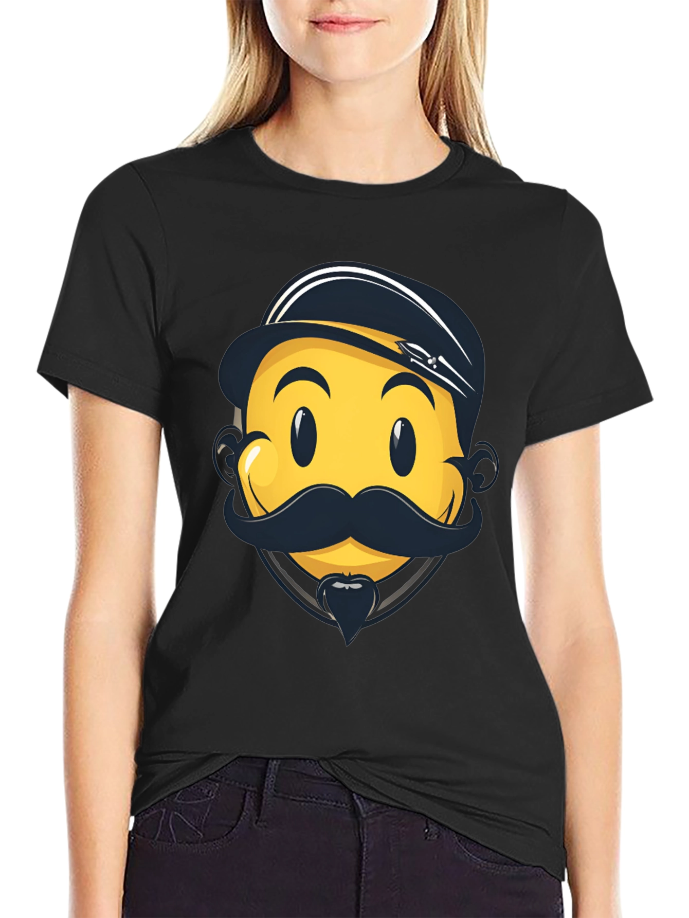 Emoji Captain Graphic Tee - Black Cotton Comfort
