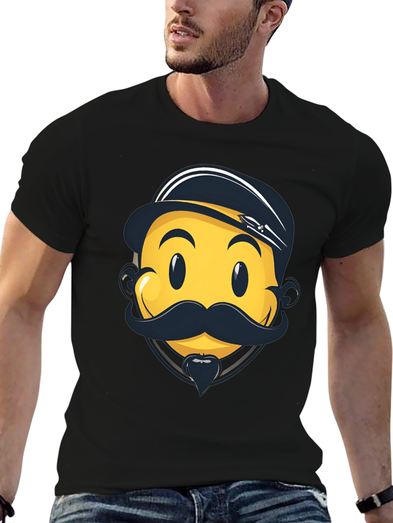 Emoji Captain Graphic Tee - Black Cotton Comfort