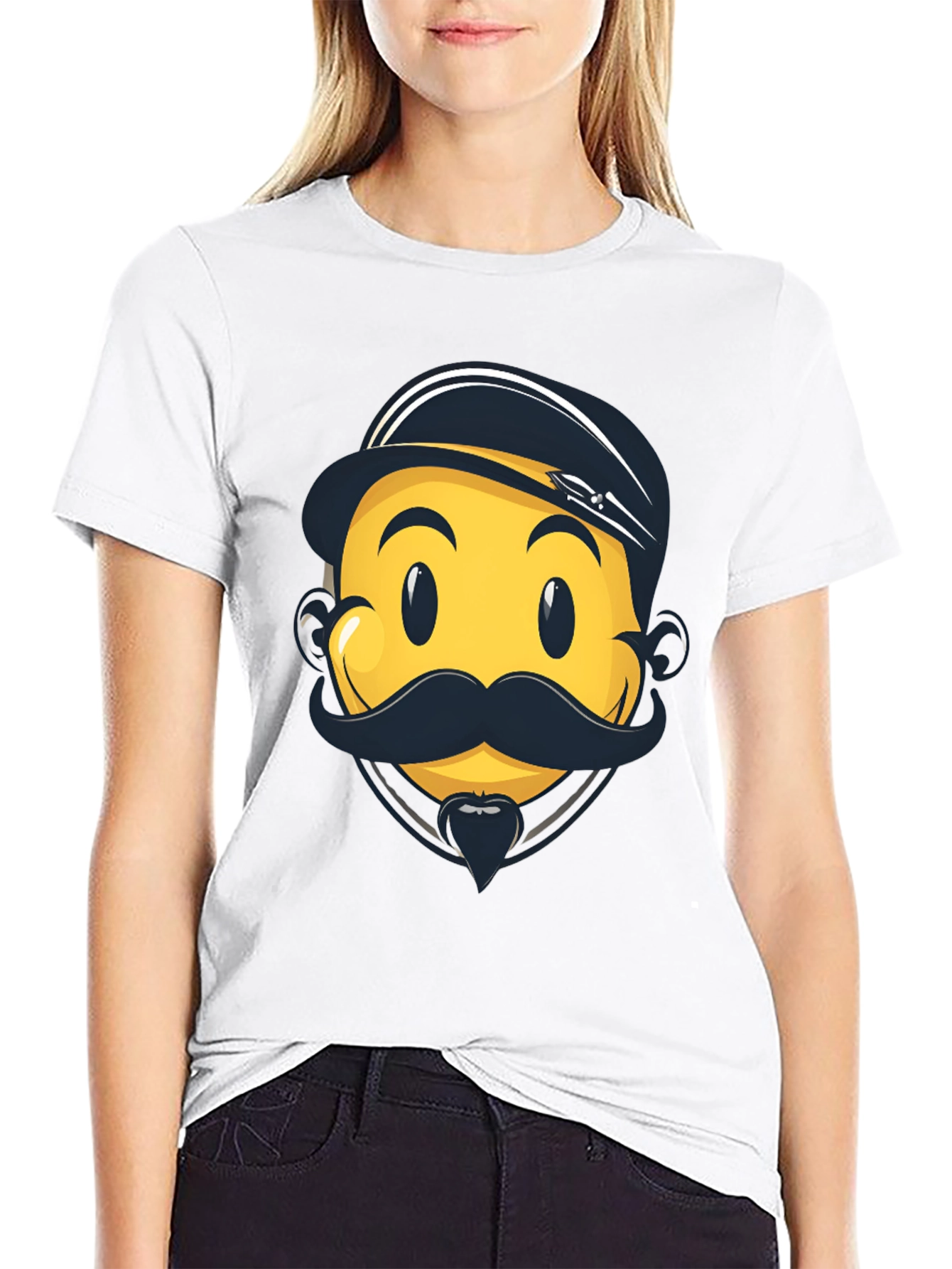 Emoji Captain Graphic Tee - Black Cotton Comfort