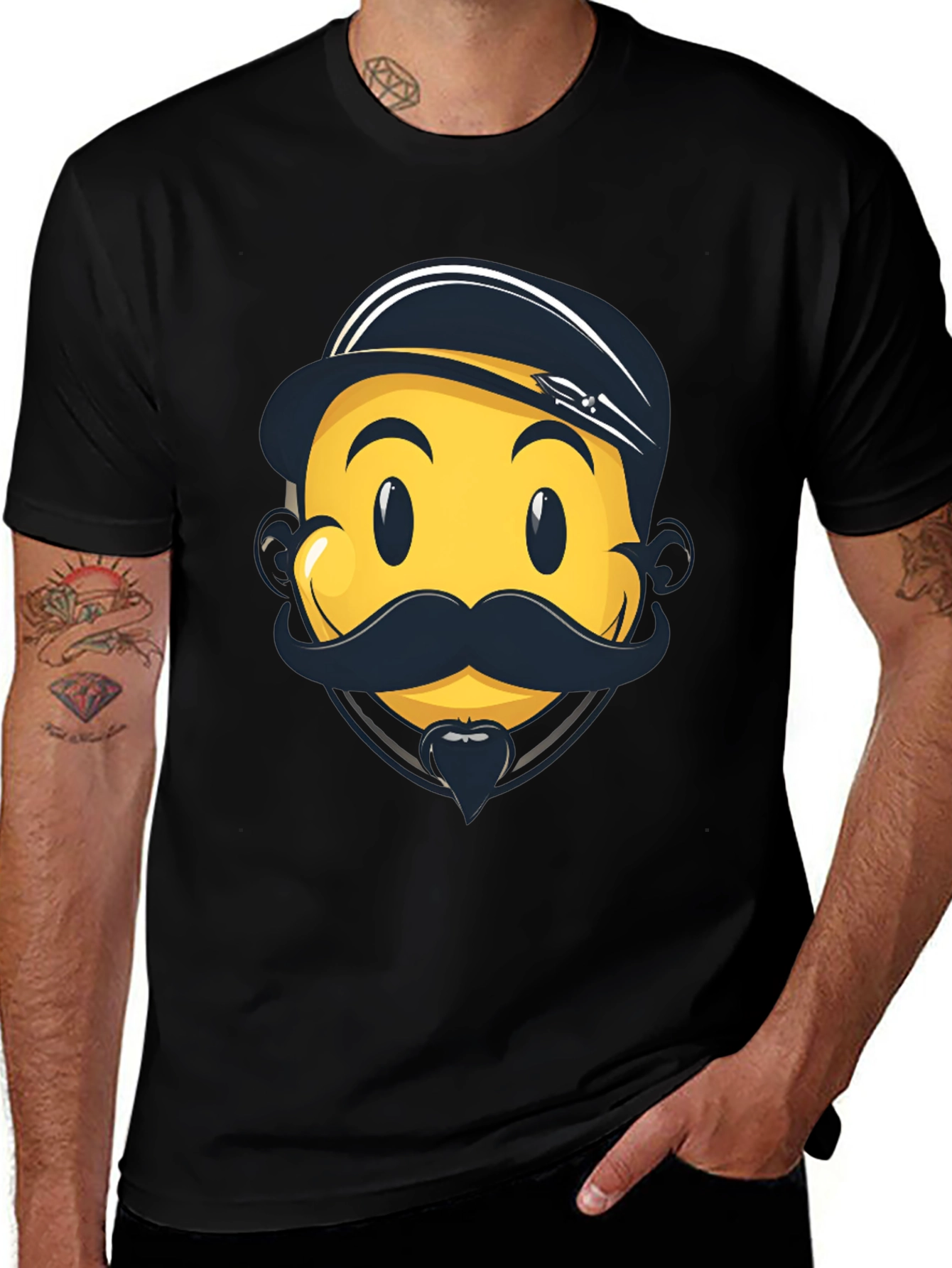 Emoji Captain Graphic Tee - Black Cotton Comfort