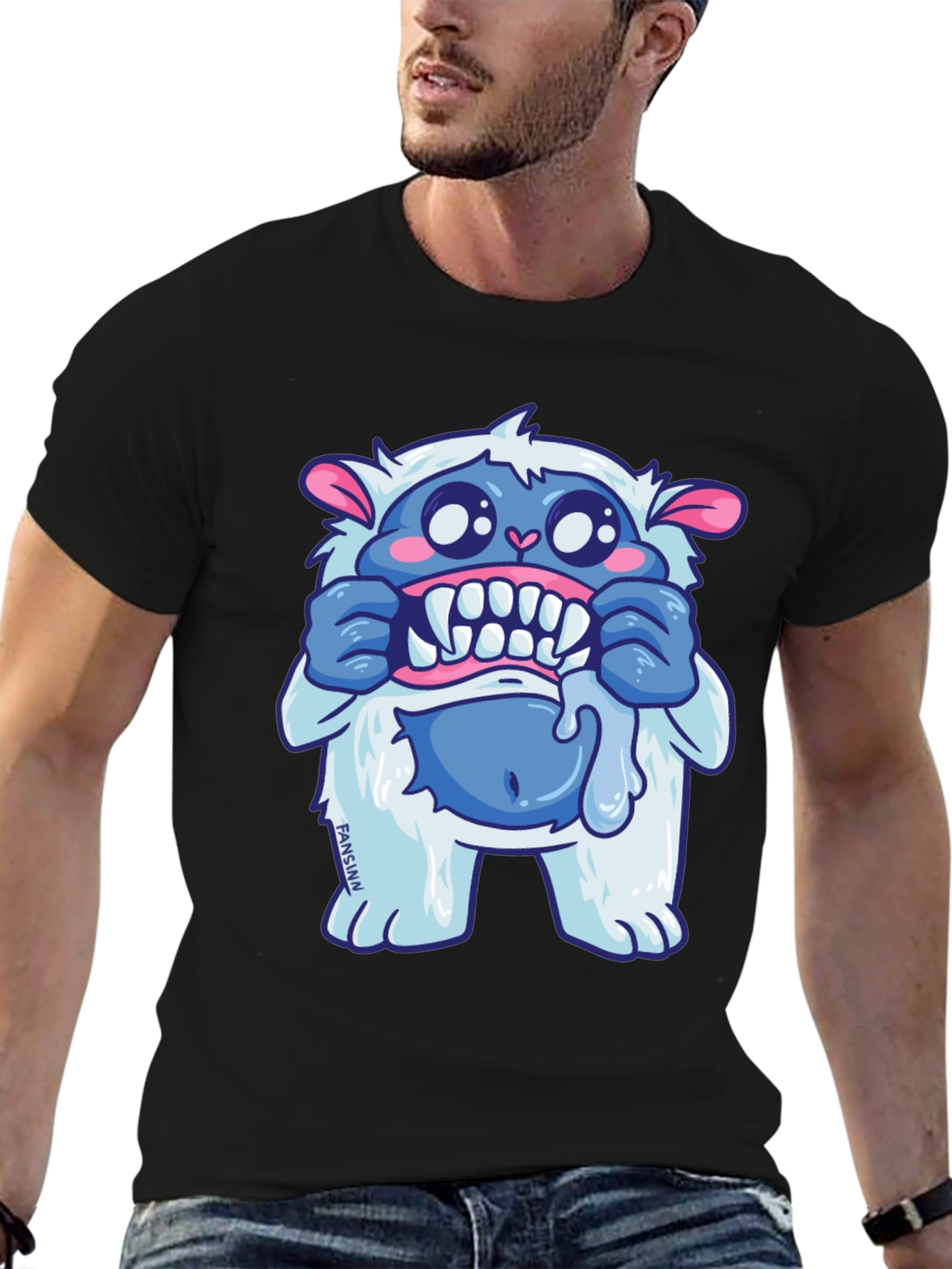 Funny Cartoon Monster Graphic Tee - Black