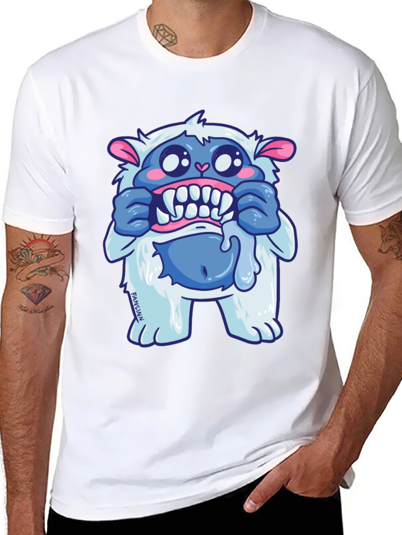 Funny Cartoon Monster Graphic Tee - Black