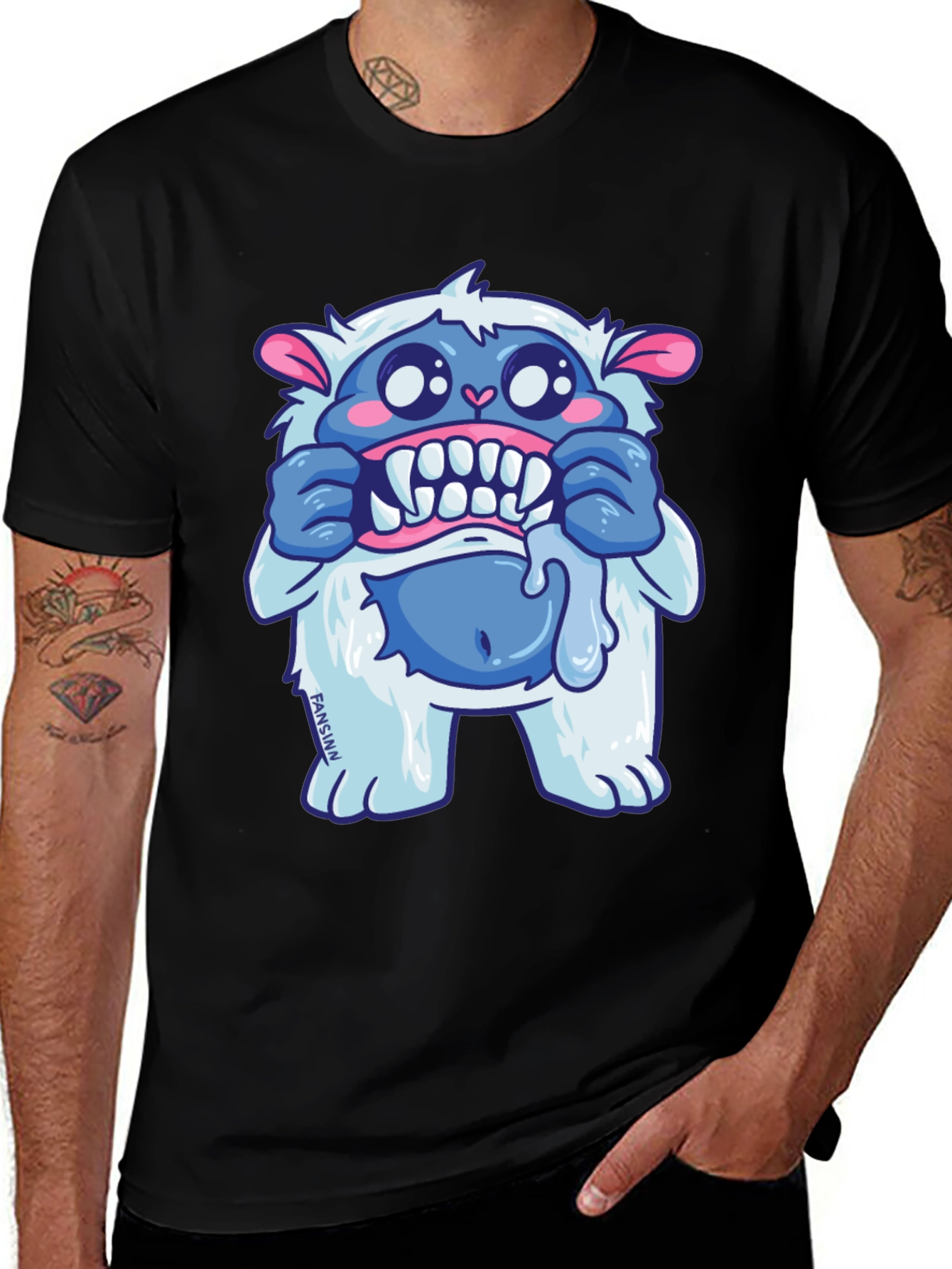 Funny Cartoon Monster Graphic Tee - Black