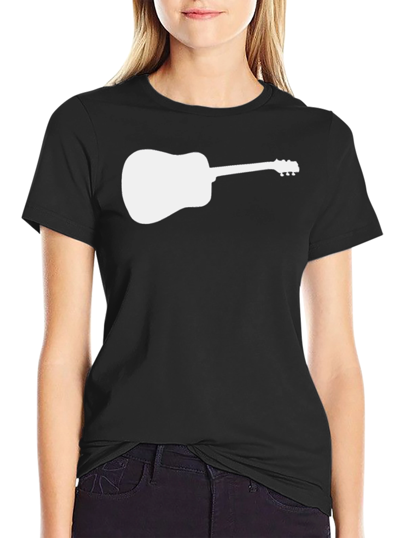 Guitar Silhouette Tee - Black Cotton Casual Shirt