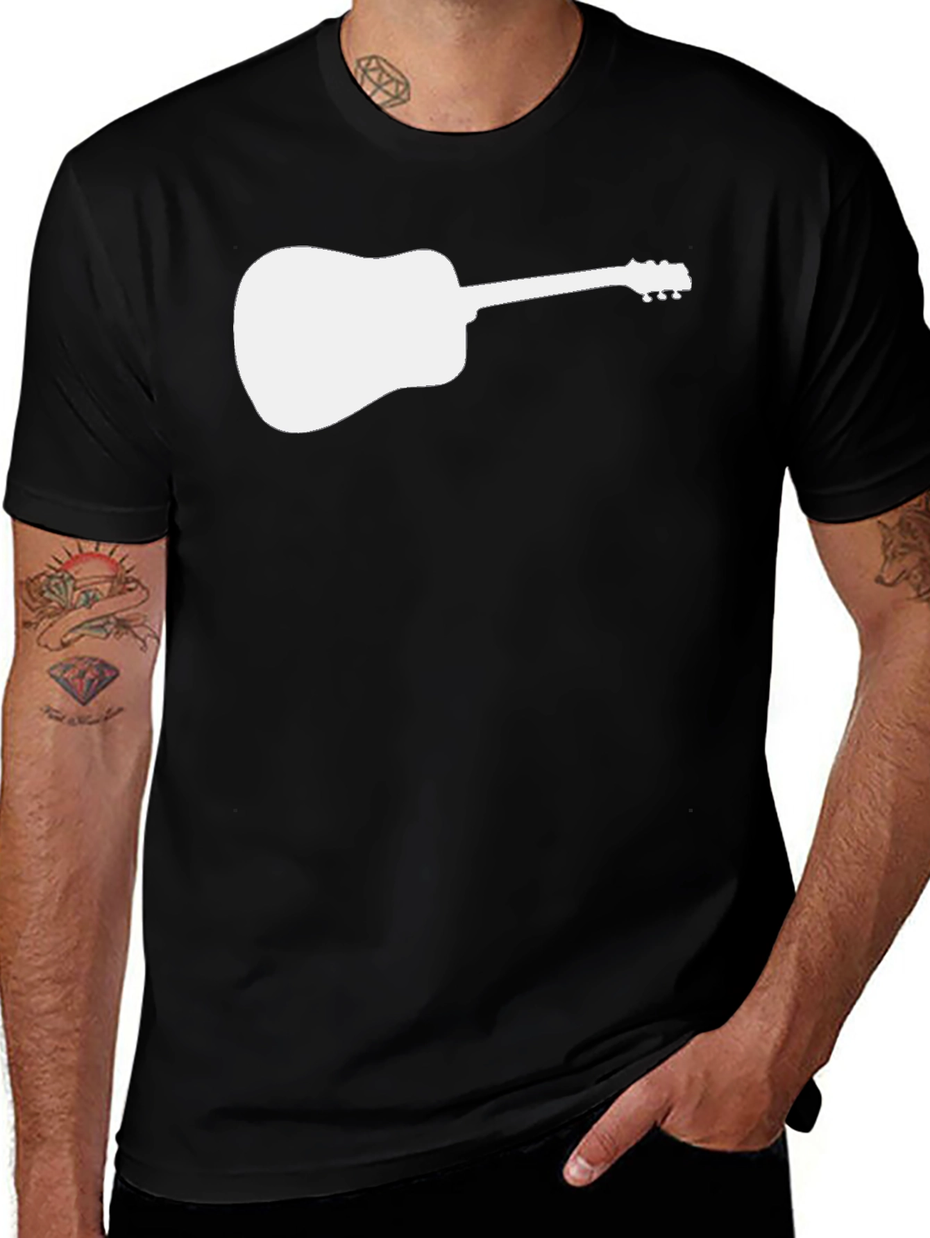 Guitar Silhouette Tee - Black Cotton Casual Shirt