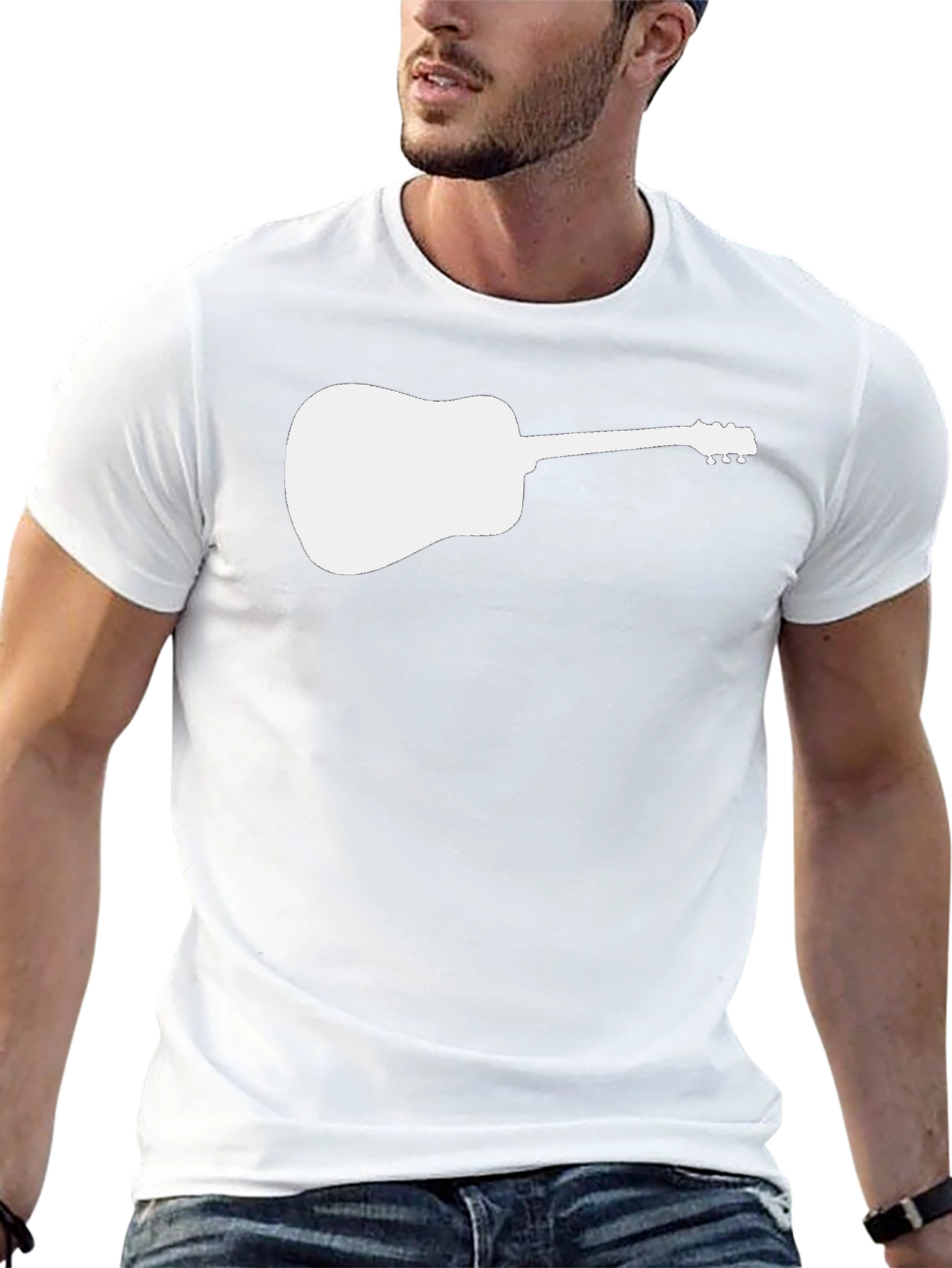 Guitar Silhouette Tee - Black Cotton Casual Shirt