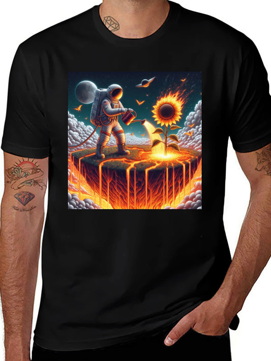 Astronaut Watering Fire Sunflower T-Shirt