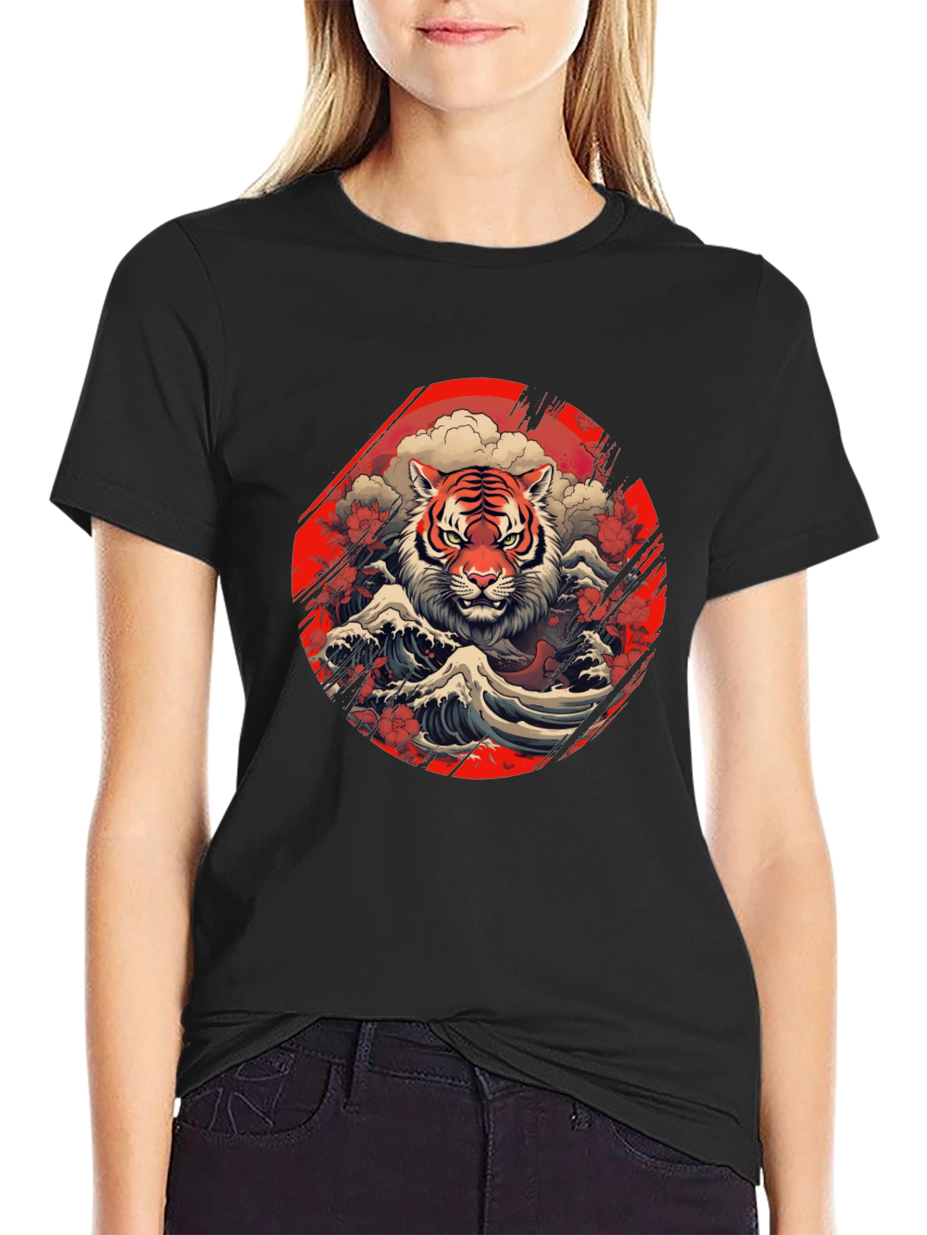 Tiger Wave Graphic Tee - Stylish Mens Black T-Shirt