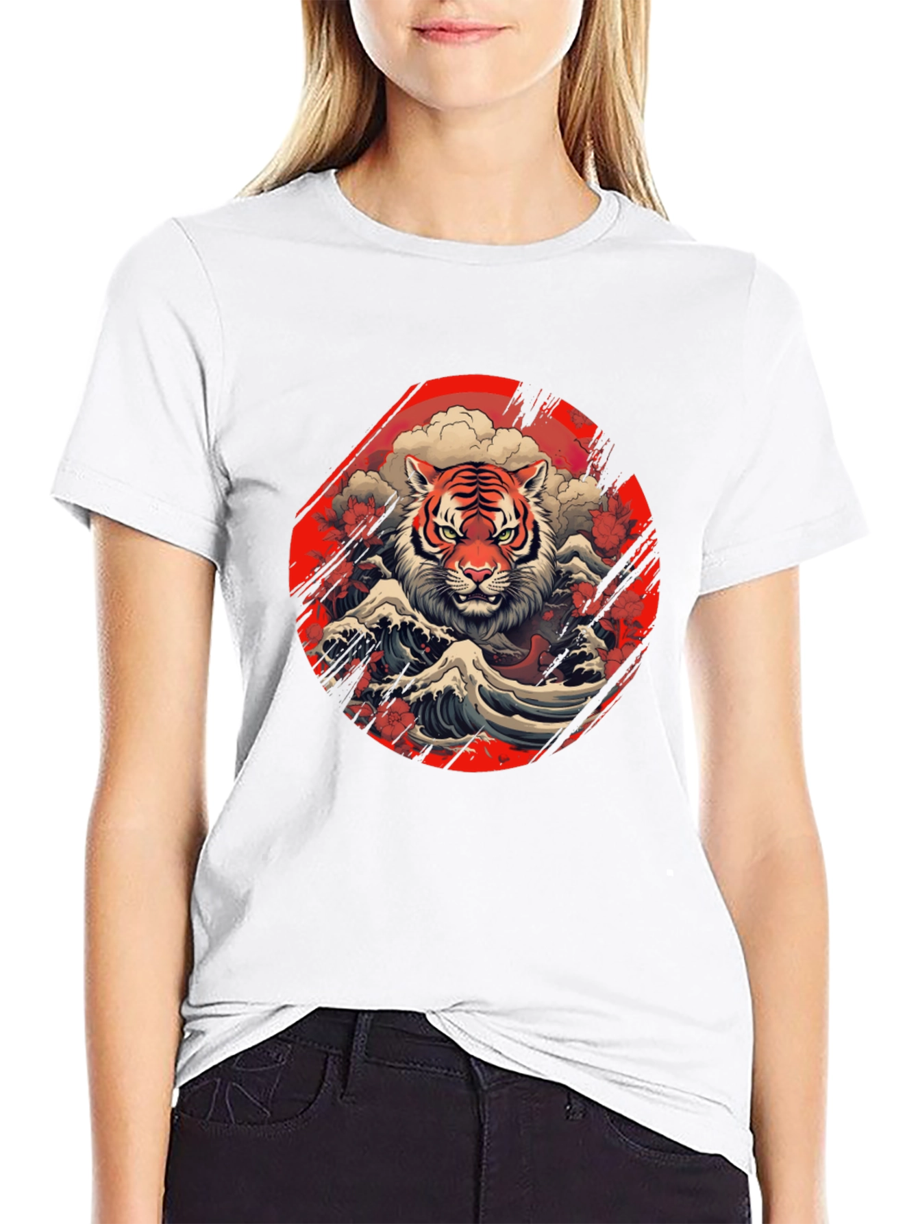 Tiger Wave Graphic Tee - Stylish Mens Black T-Shirt
