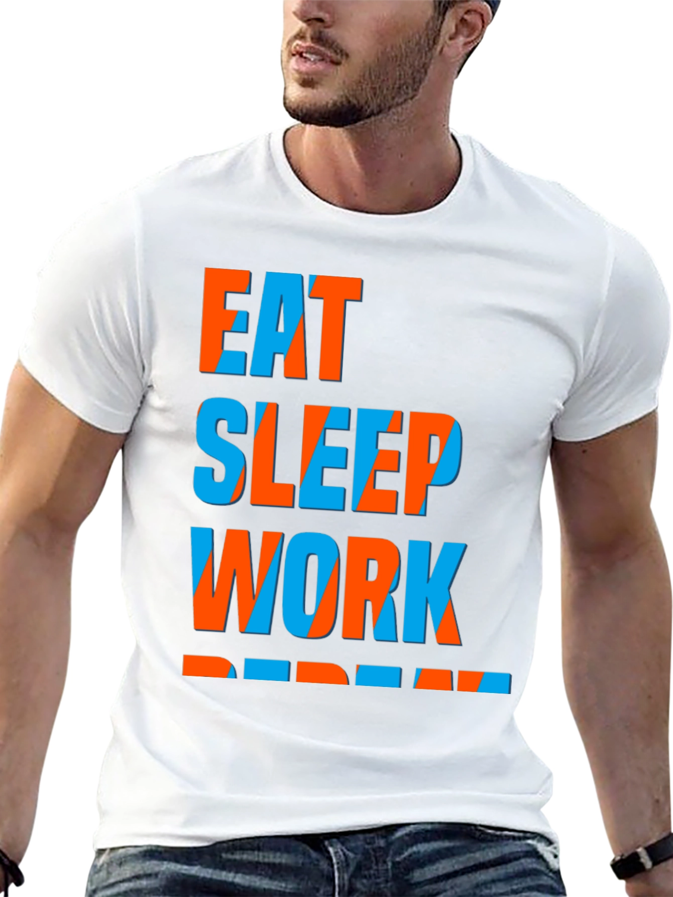 Eat Sleep Work Repeat Graphic Tee - Black