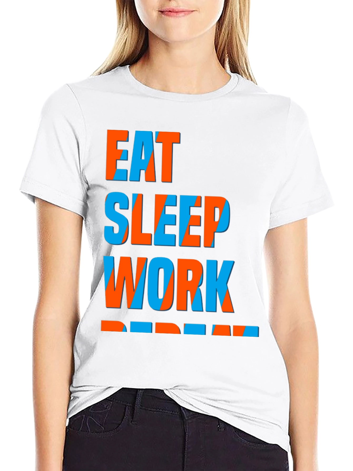 Eat Sleep Work Repeat Graphic Tee - Black