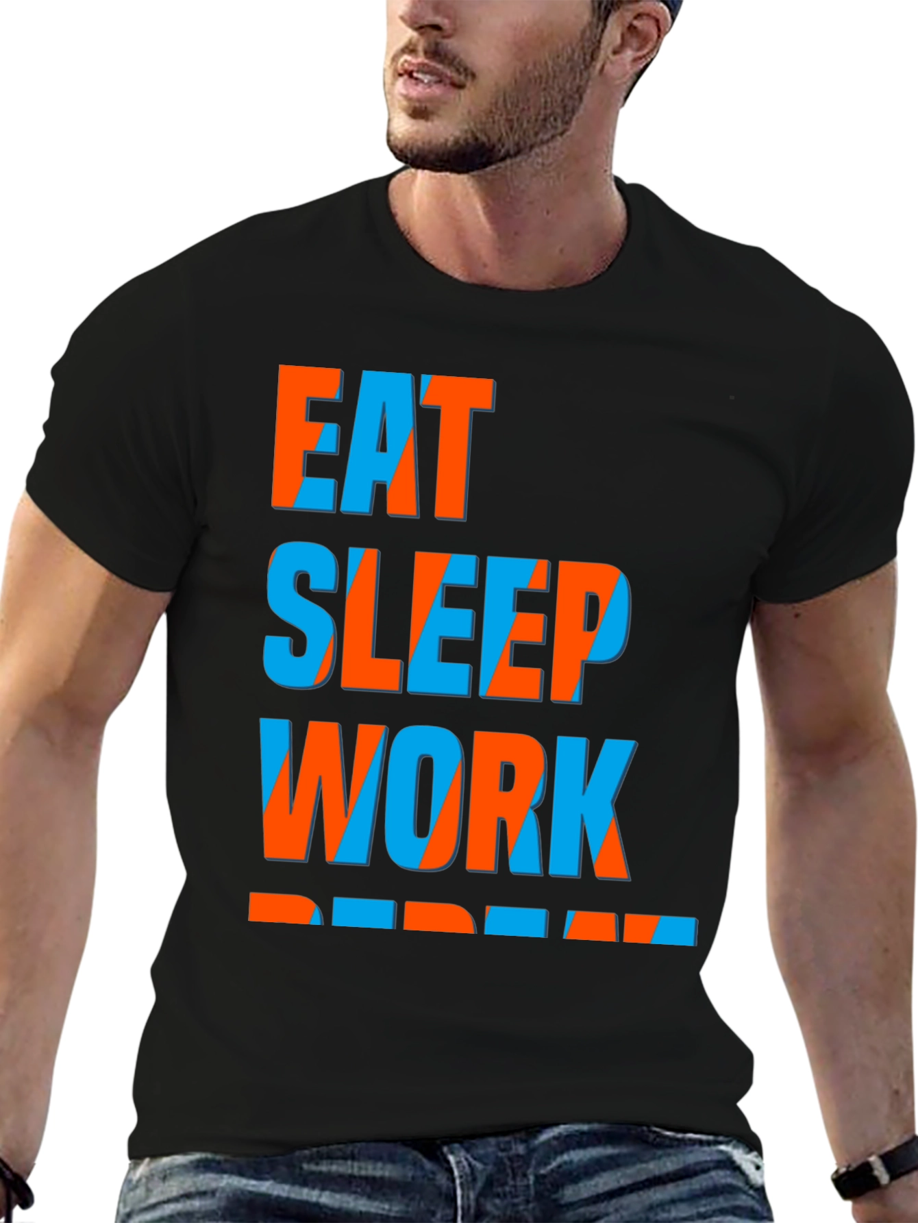 Eat Sleep Work Repeat Graphic Tee - Black