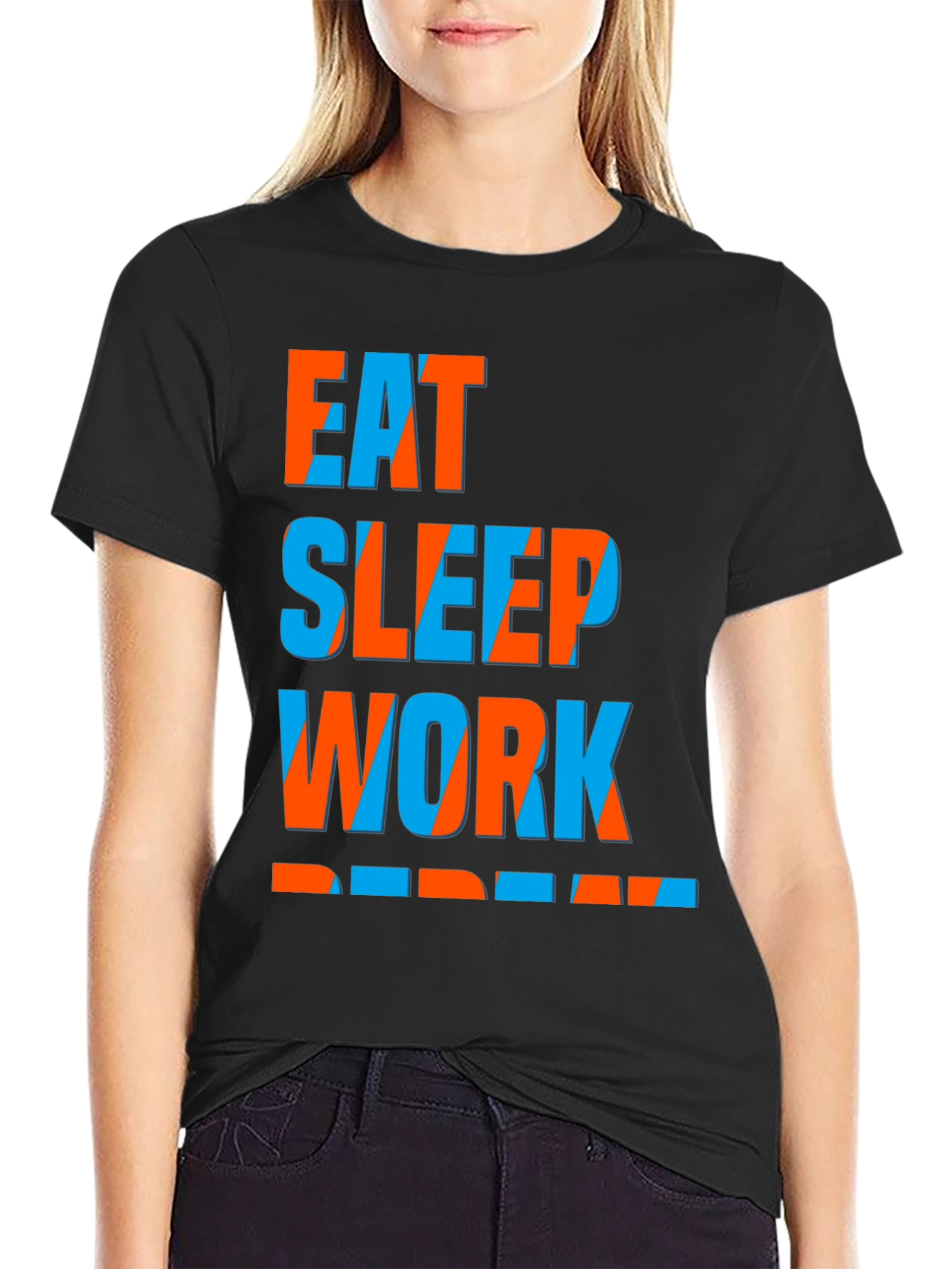 Eat Sleep Work Repeat Graphic Tee - Black