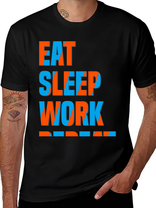 Eat Sleep Work Repeat Graphic Tee - Black