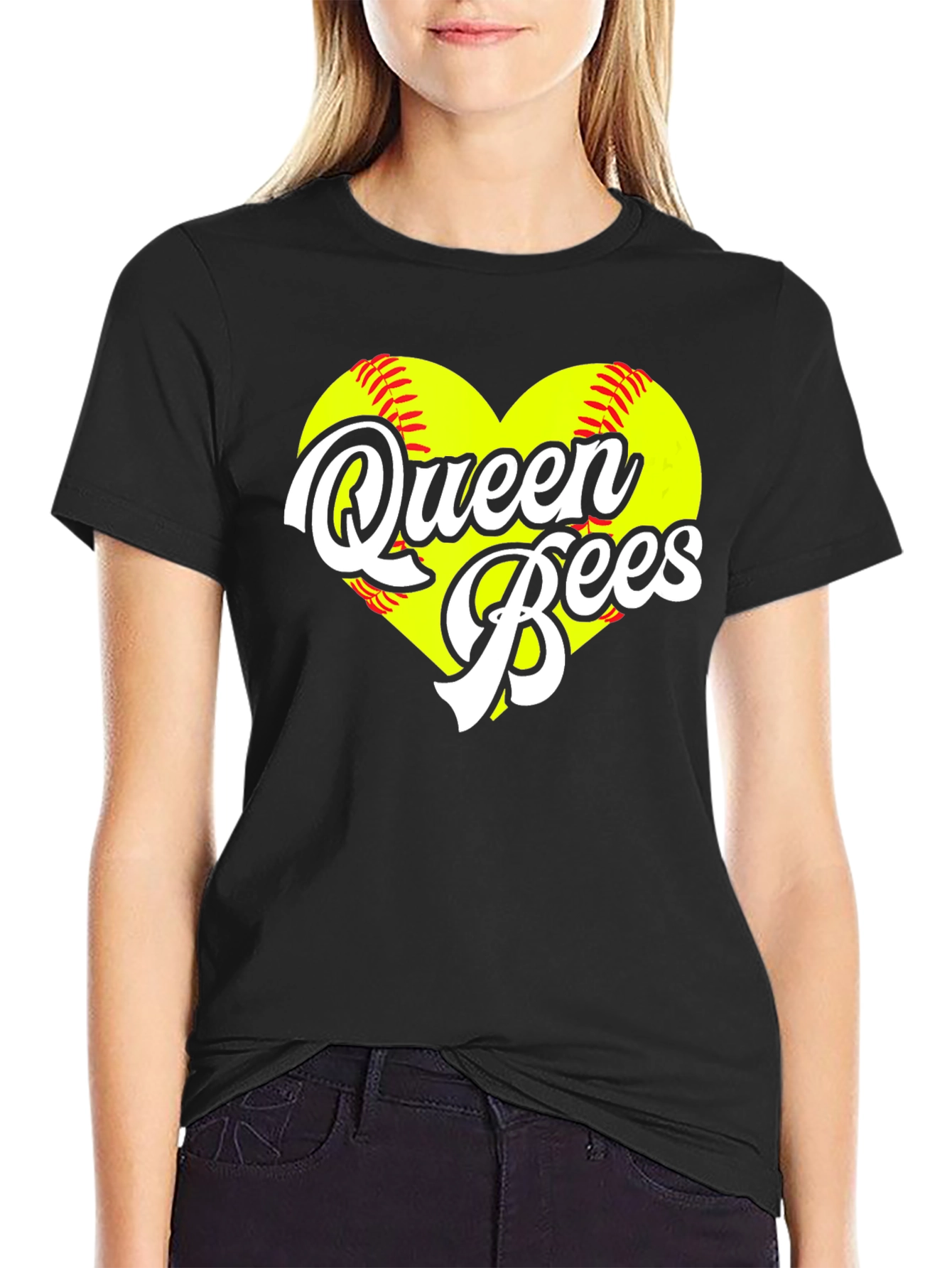 Queen Bees Softball Heart T-Shirt