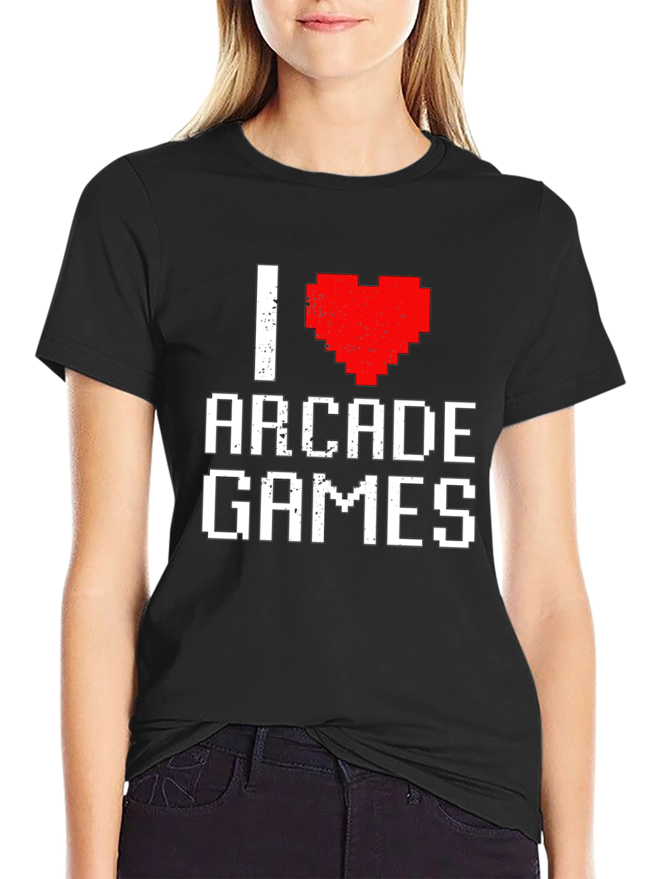 I Heart Arcade Games Pixel Art Black T-Shirt