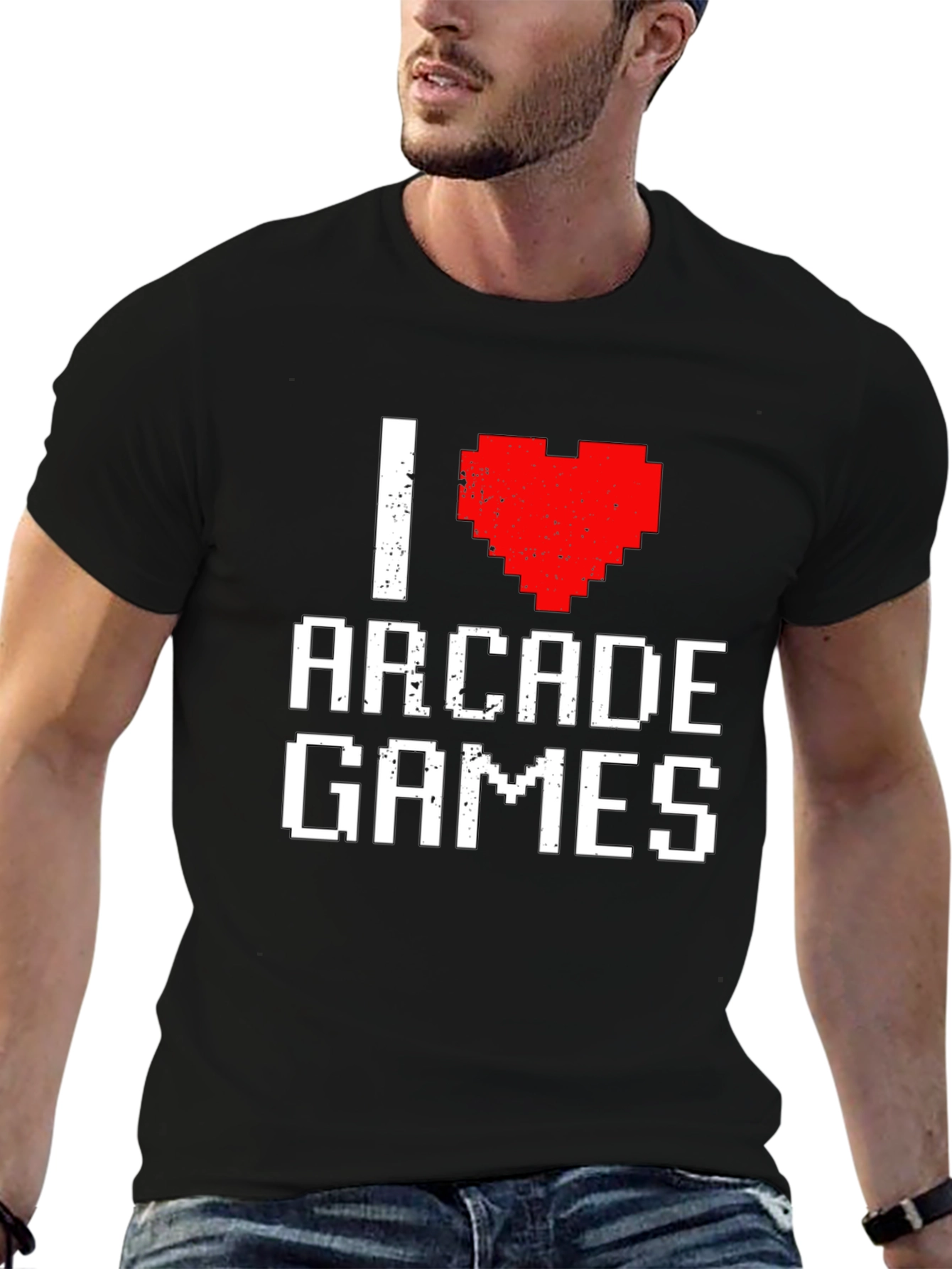 I Heart Arcade Games Pixel Art Black T-Shirt