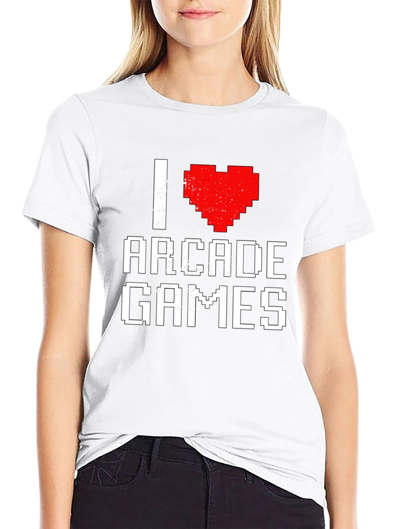 I Heart Arcade Games Pixel Art Black T-Shirt