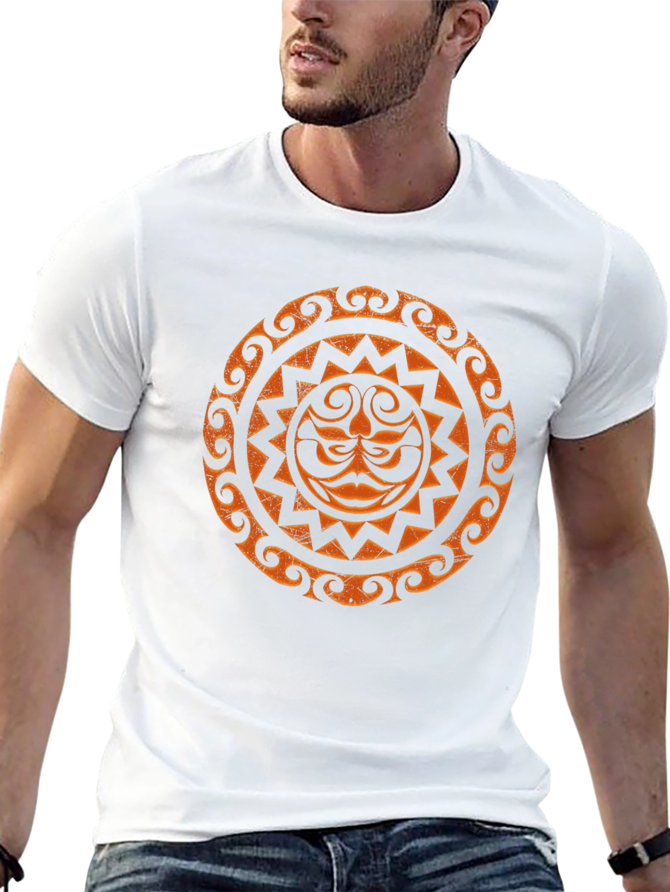 Tribal Sun Graphic Tee - Black Cotton