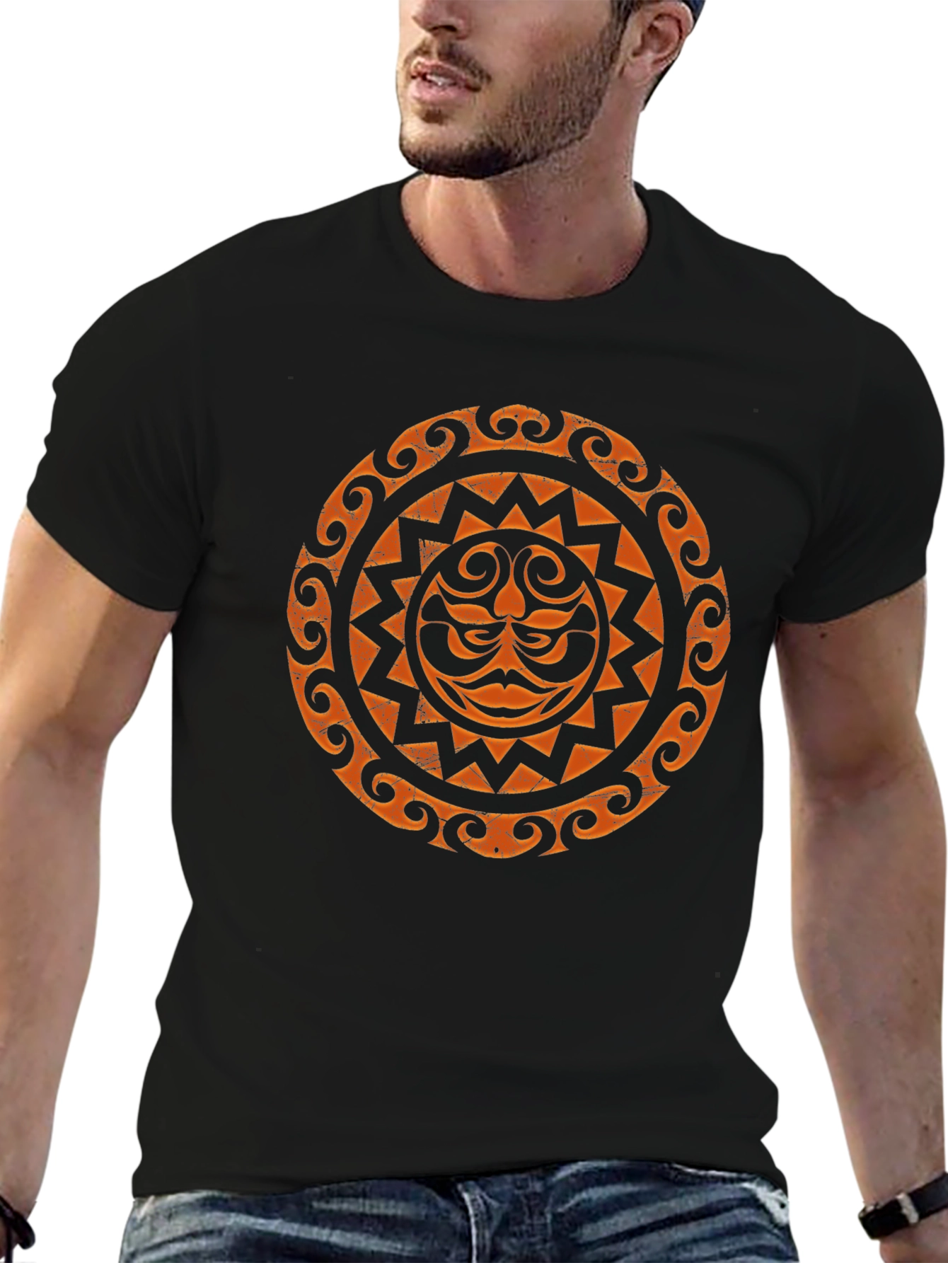 Tribal Sun Graphic Tee - Black Cotton