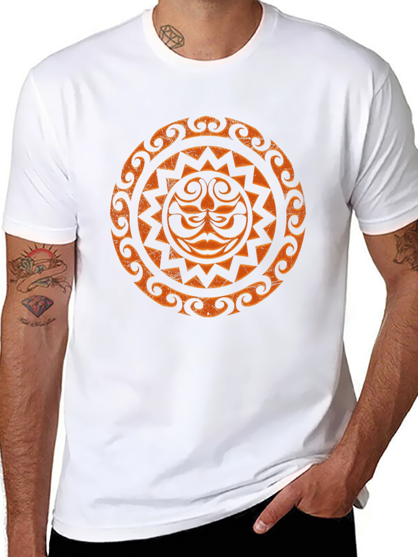 Tribal Sun Graphic Tee - Black Cotton