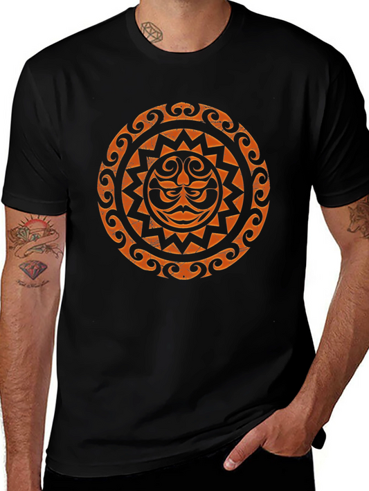 Tribal Sun Graphic Tee - Black Cotton