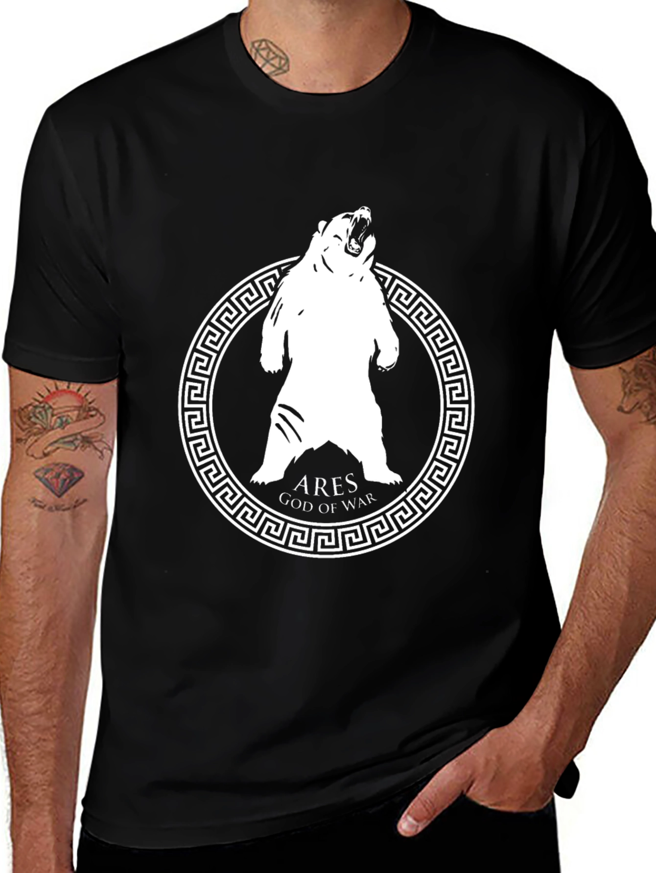Ares God of War Bear Graphic T-Shirt - Black
