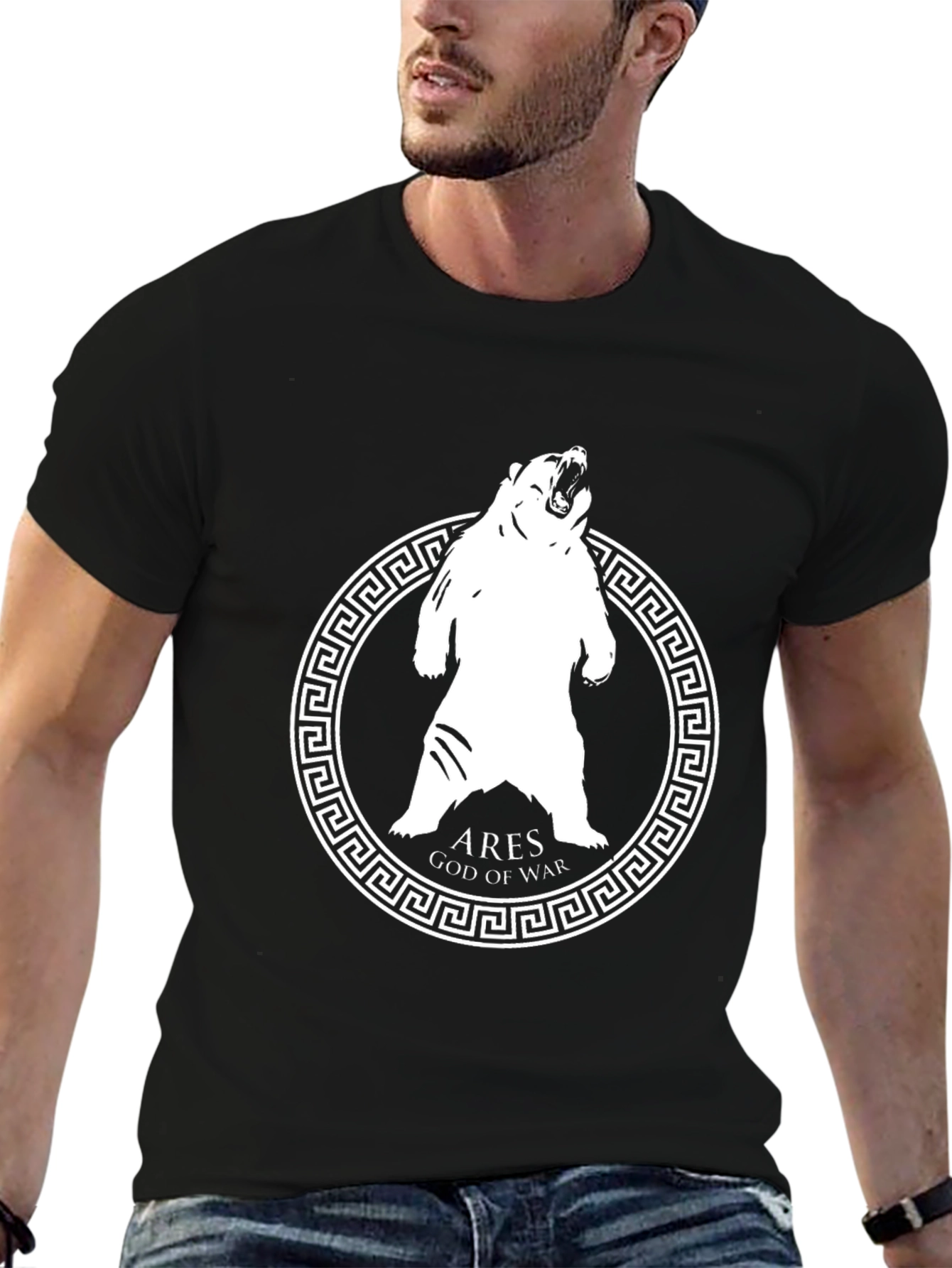 Ares God of War Bear Graphic T-Shirt - Black