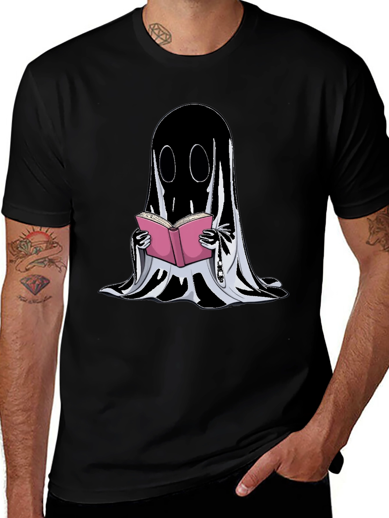 Ghost Reading Book Graphic T-Shirt