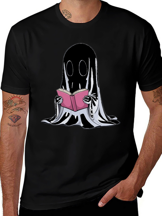 Ghost Reading Book Graphic T-Shirt