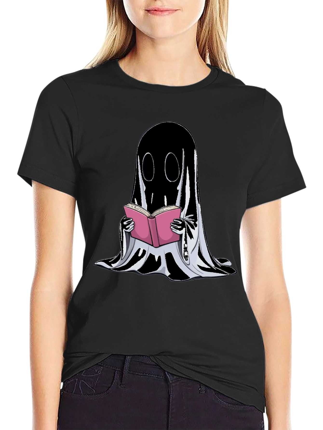 Ghost Reading Book Graphic T-Shirt