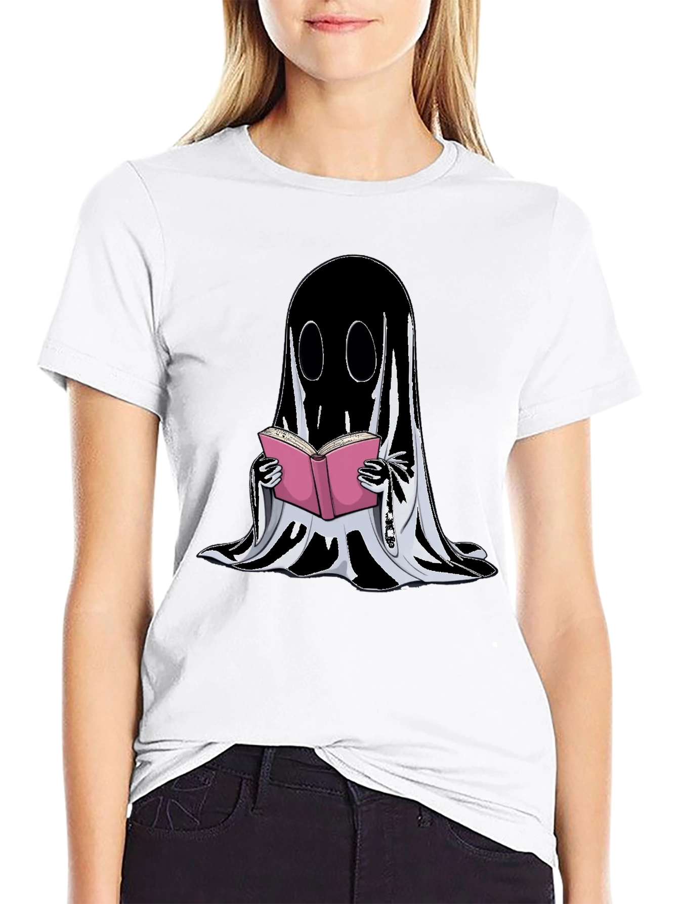 Ghost Reading Book Graphic T-Shirt