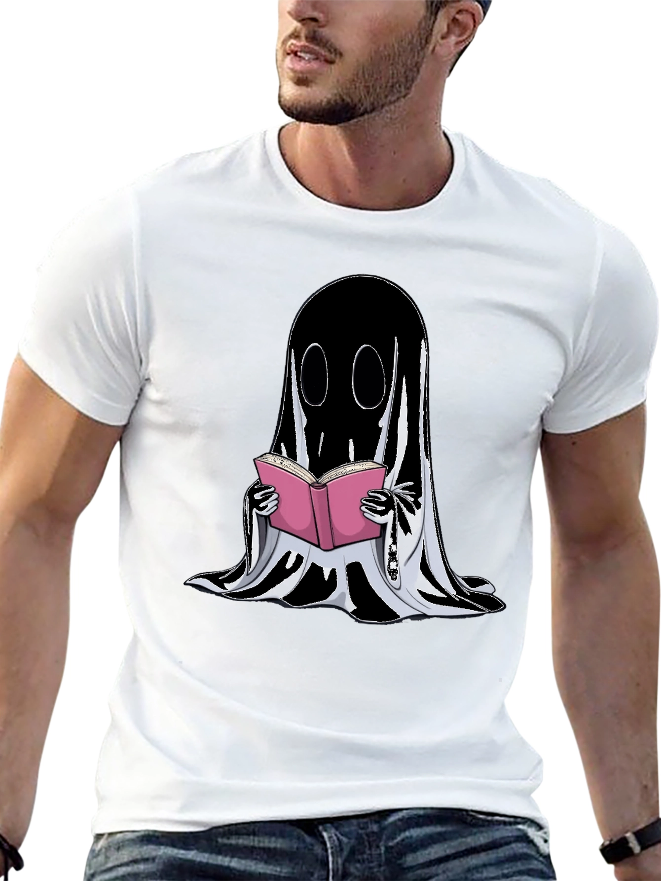 Ghost Reading Book Graphic T-Shirt