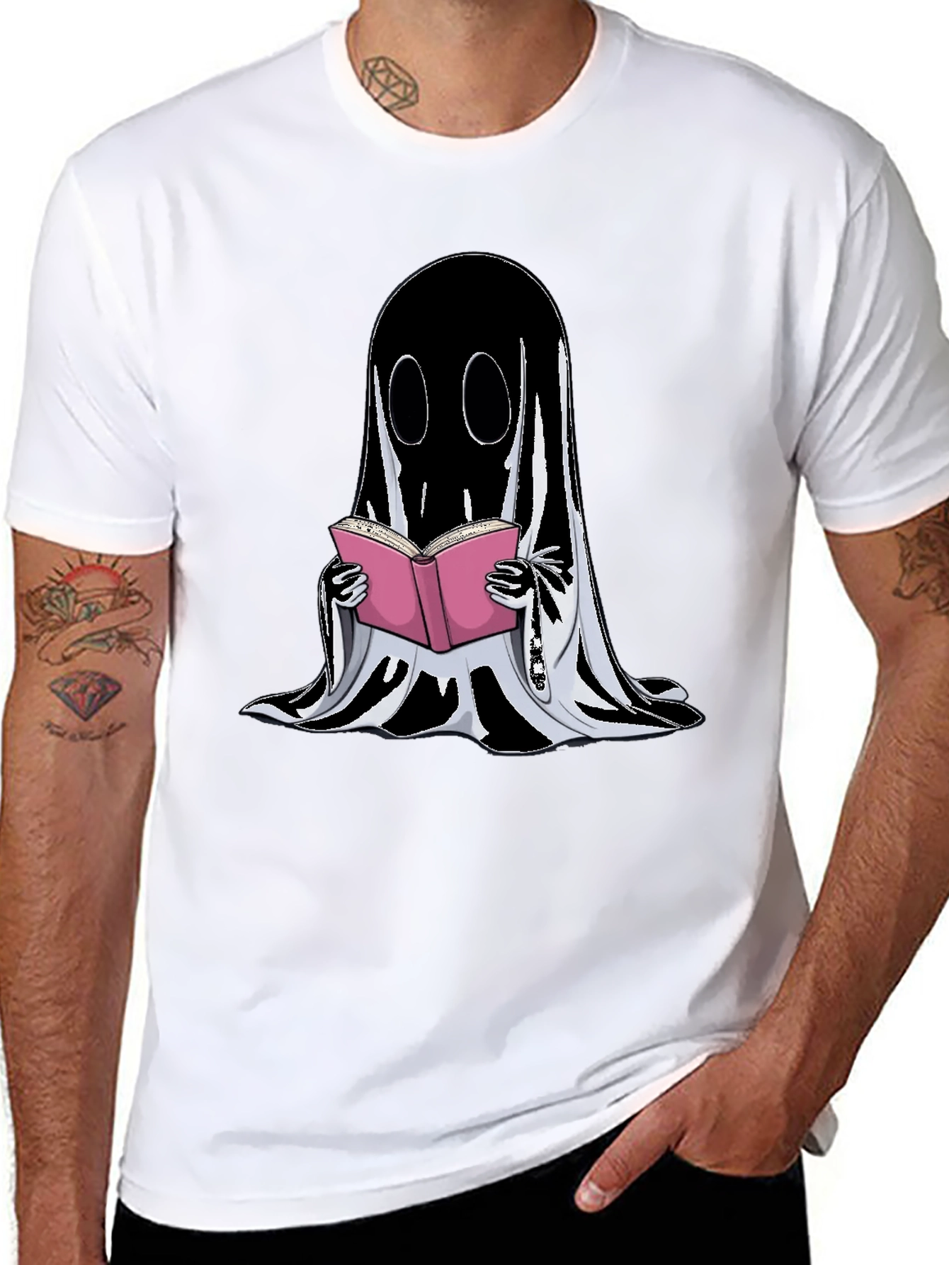 Ghost Reading Book Graphic T-Shirt