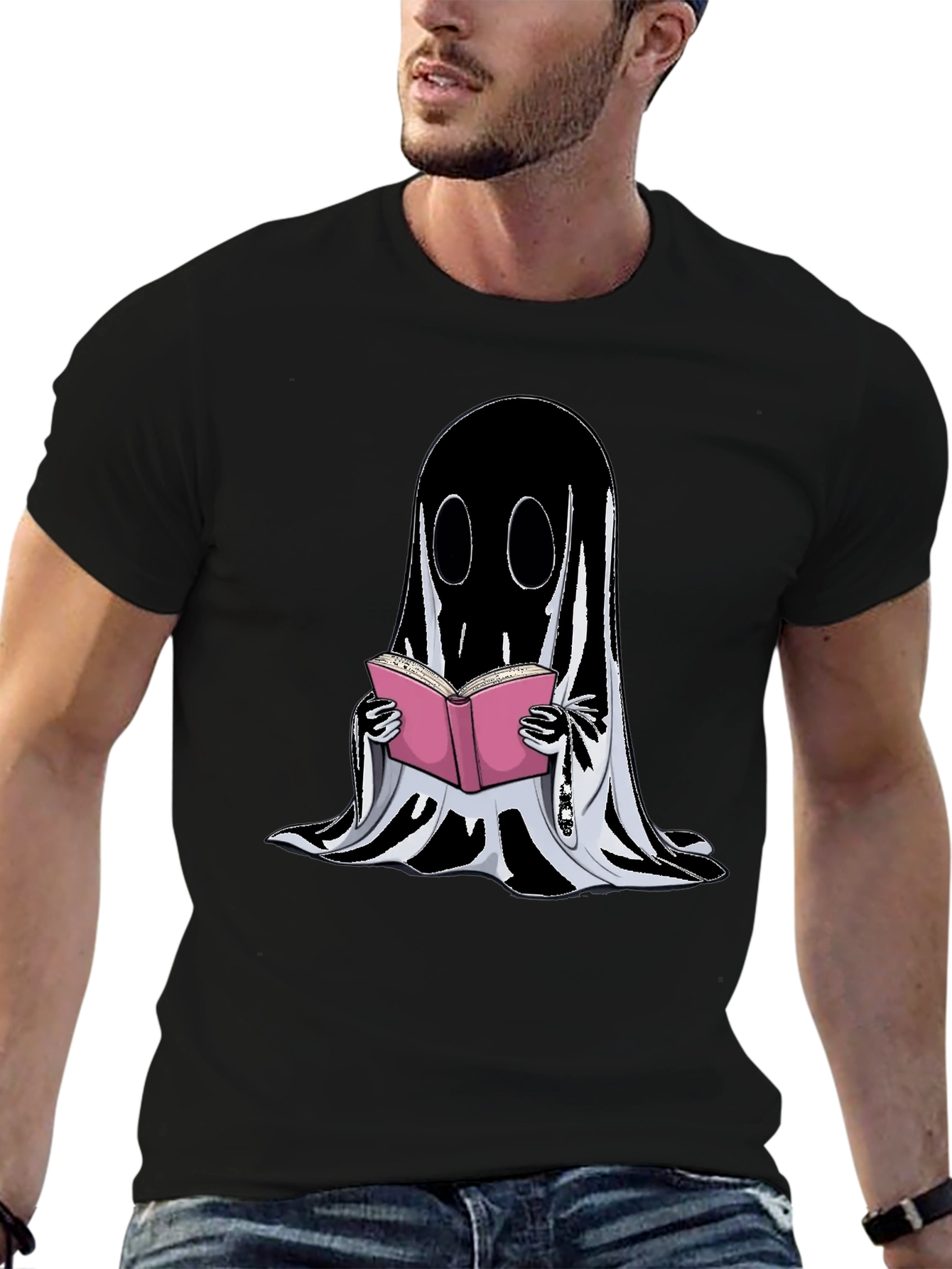Ghost Reading Book Graphic T-Shirt