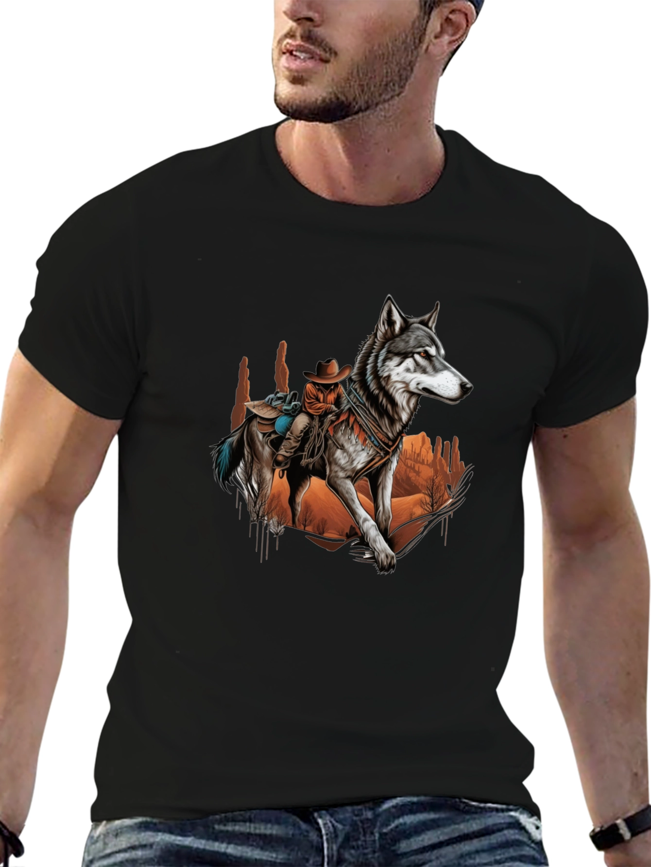 Wolf Rider Graphic Tee - Western Style
