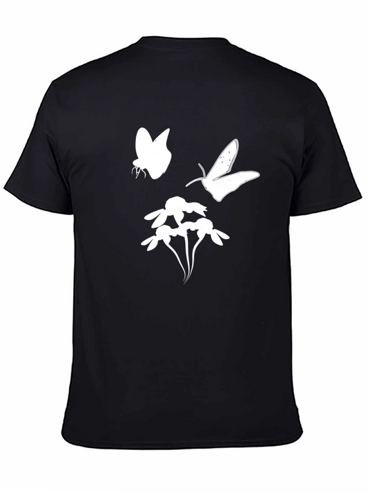 Butterfly & Flower Graphic Black T-Shirt