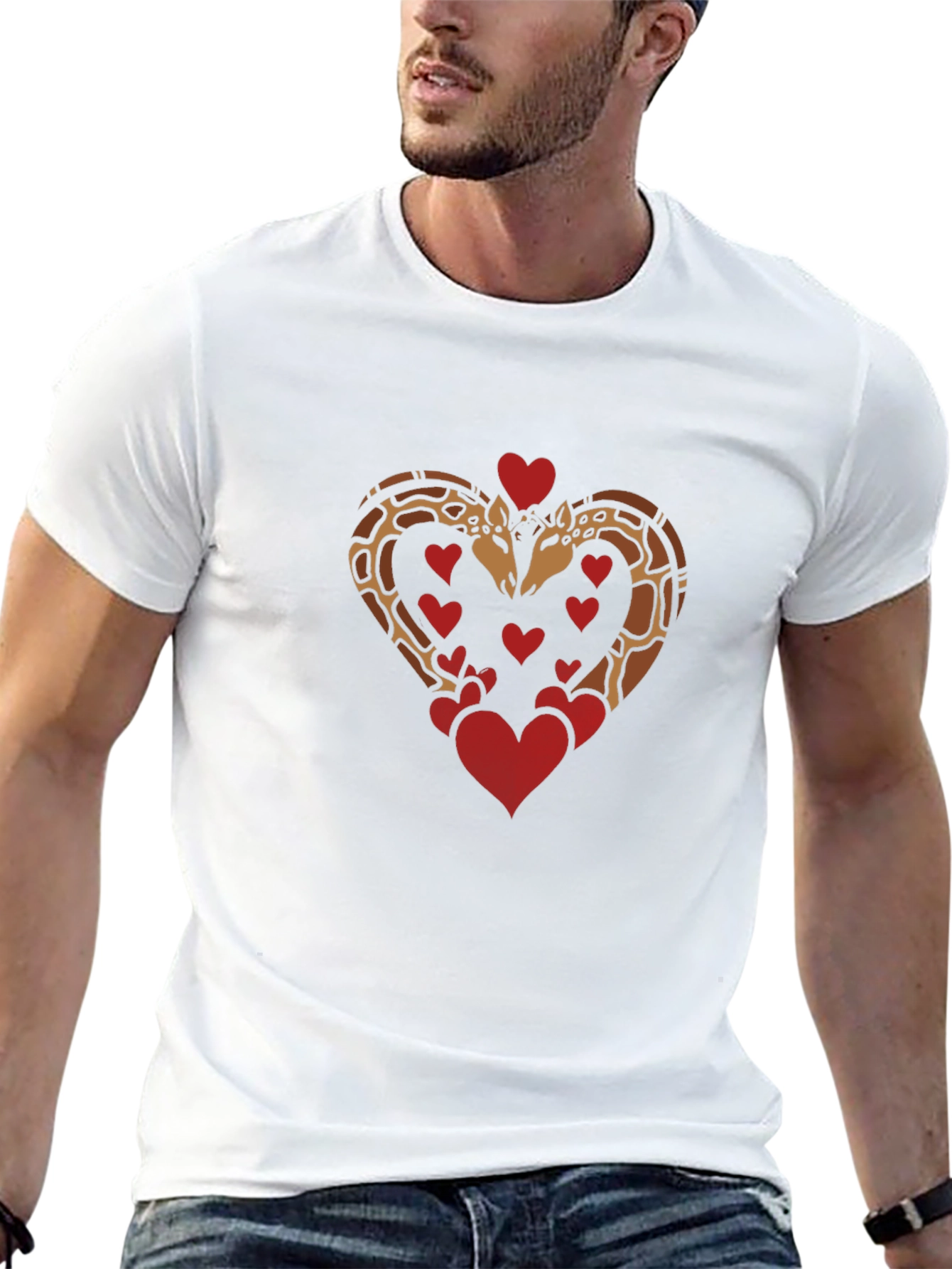 Giraffe Love Heart Graphic Tee - Black