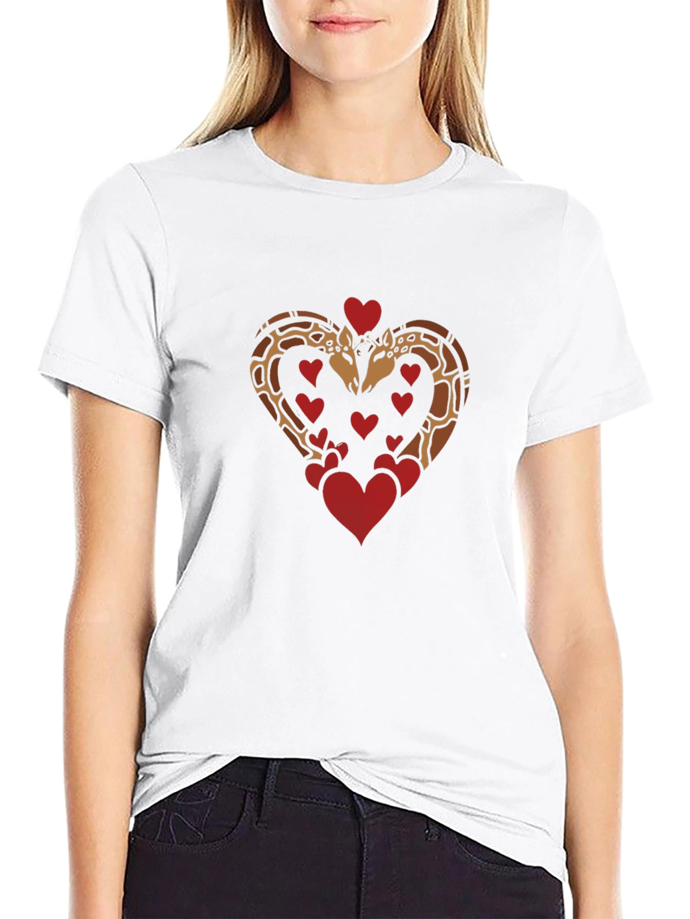Giraffe Love Heart Graphic Tee - Black