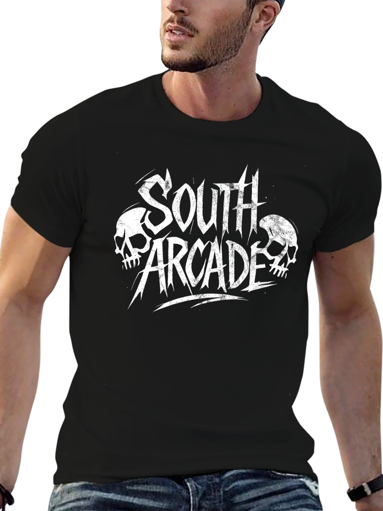 South Arcade Skull Graphic Black T-Shirt