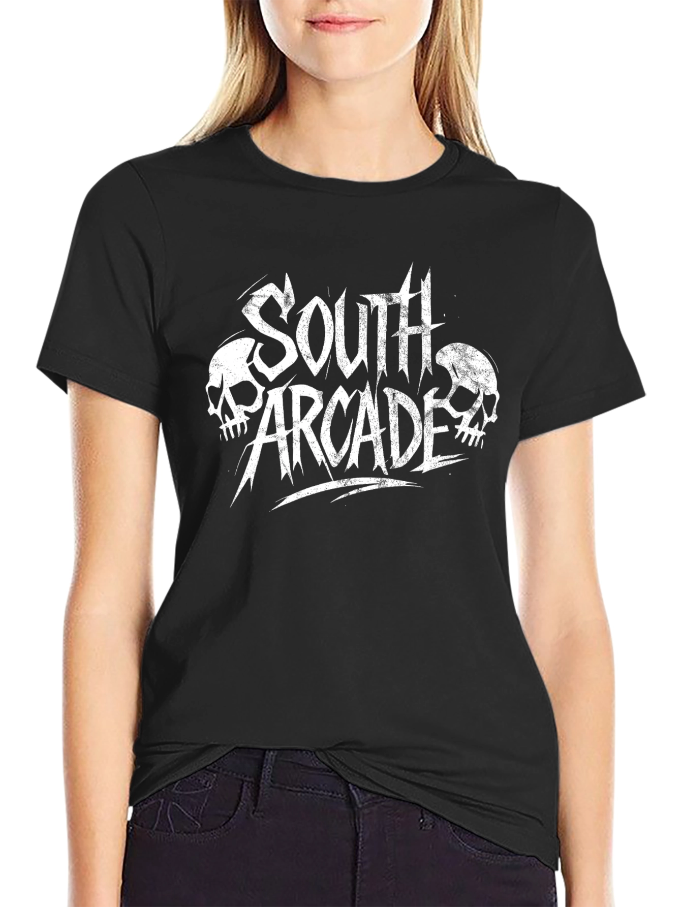 South Arcade Skull Graphic Black T-Shirt