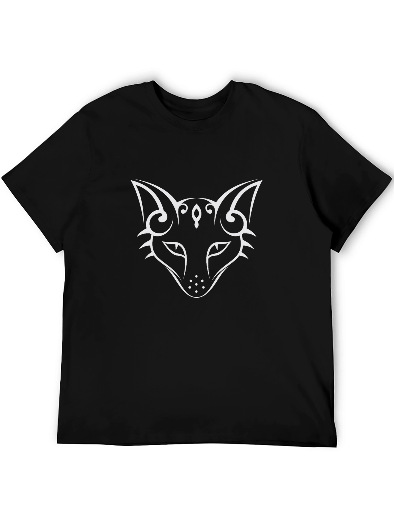 Mens Black T-Shirt with White Tribal Fox Design