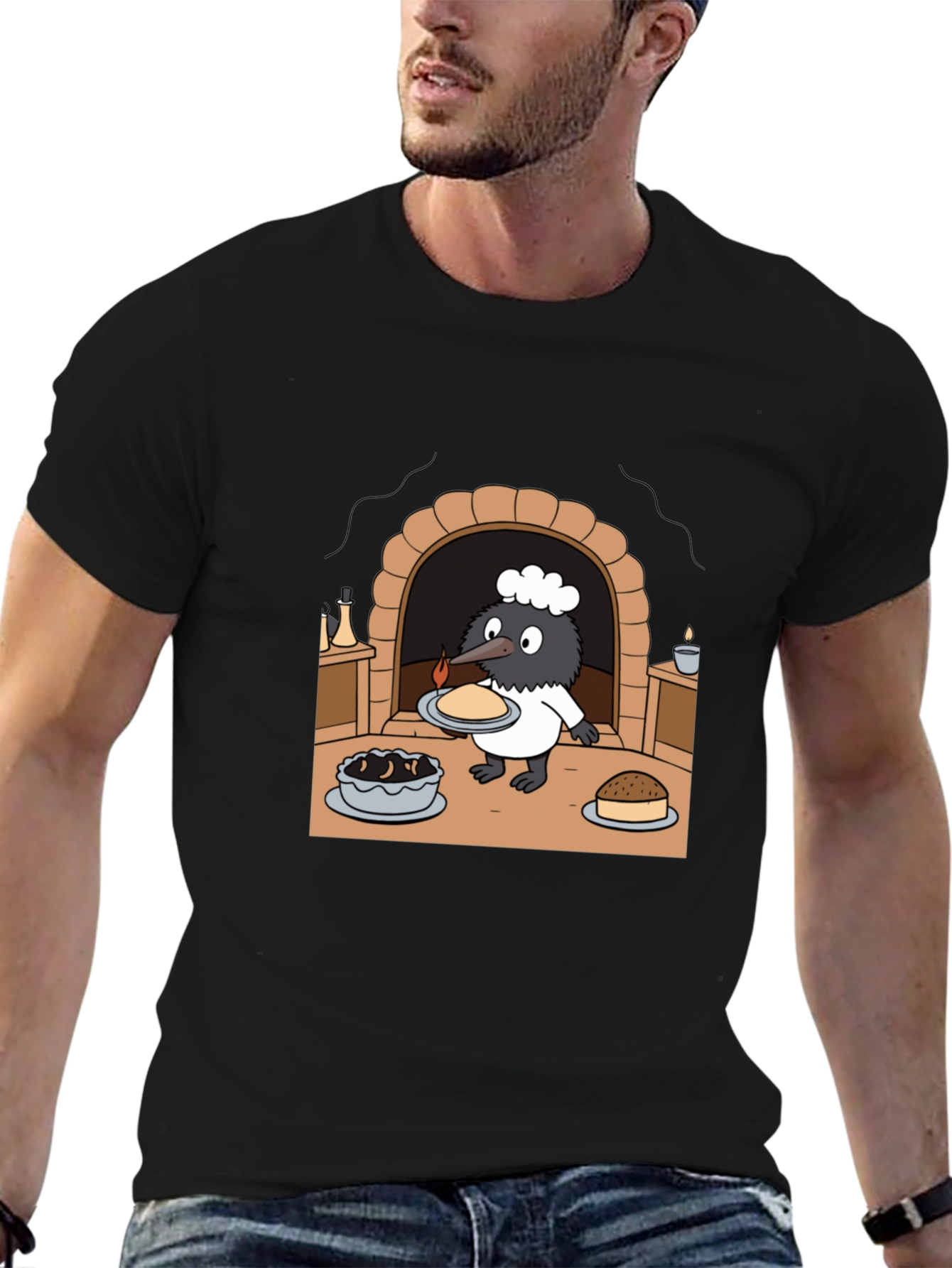 Cartoon Chef Bird Graphic T-Shirt